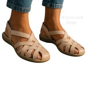 Earth Origins BERRI Pelle Light Pink Leather Casual Strappy Flat Sandals Sz 11 M